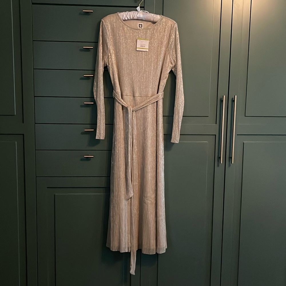 Anne Klein long sleeve gold dress